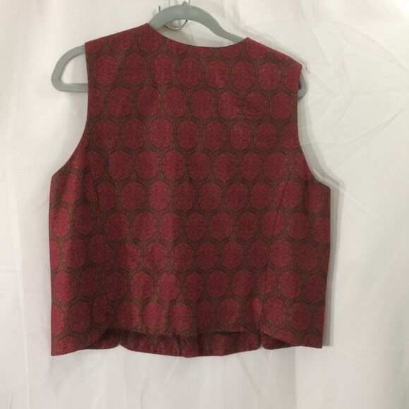 1990s Lord & Taylor Vintage Red Brocade Vest Size Large Metallic Tapestry Lined - Picture 2 of 4